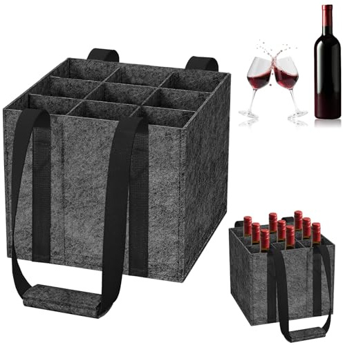 RICKMASK Borsa Per Bottiglie Con 9 Scomparti: Porta Bottiglia In Feltro Con Manici - Riutilizzabile Borsa Per 9 Bottiglie Da 1,5 L Di Vino, Birra, Champagne
