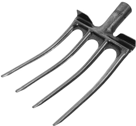 Garneck Horquilla Metálica De Acero Resistente para Jardinería y Agricultura, Herramienta 4 Púas para Aflojar y Voltear Tierra, Cabezal Negro Multifuncional para Cultivo y Suelo