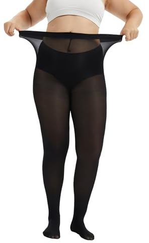 PUTUO Collant Grande Taille pour Femme : Collants Opaques Taille Haute avec Toucher Doux Indéchirables et Résistants en Noir 1 Paire du 3XL au 4XL