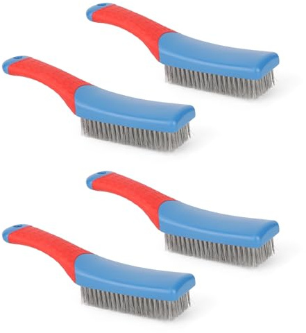 4pcs Small Wire Brushes with Curved Handles, Reinforced Bristle Heavy Duty Stainless Steel Wire Scratch Brush Practical Cleaning Tools for Grill & Industrial Cleaning