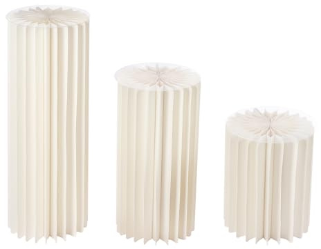 Lot de 3 supports de fleurs en carton - Rond - Pour mariage - Colonnes décoratives - Pliable - Capacité de charge : 50 kg - Blanc - 40 cm - 60 cm - 80 cm