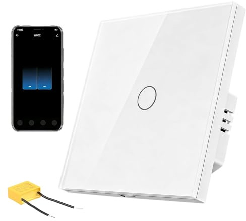WIFI Smart Touch Light Switch, Touch Wall Switch 1 Gang 1 Way with Tempered Glass Panel and LED Backlight, White Single Light Switch Compatible with Alexa Google Home Tuya (White)