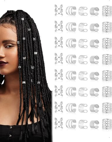 KONFEN 40 pezzi pendenti dreadlocks in metallo, fermagli capelli a spirale gioielli, perle a spirale in metallo accessorio, diversi stili di moda trecce africane Kpop decorare uomini donne, argento