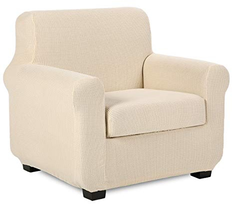 TIANSHU Funda de sillón, Funda de sofá elástica, Incluye 1 Funda para sofá de 1 plazas y 1 Funda a Juego para cojín de sofá, Lavable y removible, Suave y cómodo (Beige)