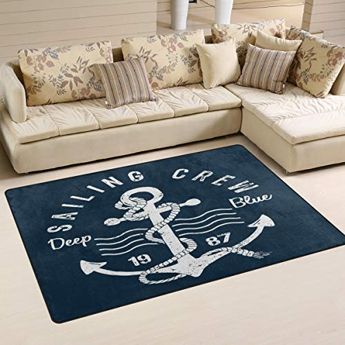 Mnsruu Teppich mit Anker-Motiv, Vintage-Stil, rutschfest, für Wohnzimmer, Schlafzimmer, 50 x 80 cm