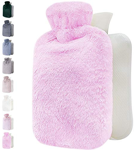 Qomfor Hot Water Bottle with Cover UK – Soft Faux Fur, 1.8L Hot Water Bottle for Period Pain Relief, Back Pain, Shoulder Pain - Perfect for Men & Women – Luxurious Comfort for Adults (Purple)