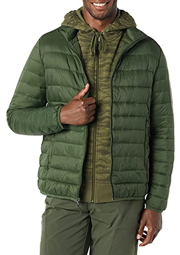 Amazon Essentials Men's Packable Lightweight Water-Resistant Puffer Jacket (Available in Big & Tall), Dark Green, M