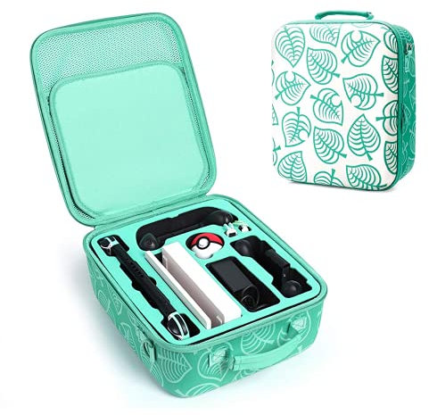 Deluxe Carrying Case for Nintendo Switch, Leaf Crossing Hard Shell Storage Bag with Handle and Shoulder Strap Fit Complete for Switch System Console+Switch Dock+Joy-Con Grip