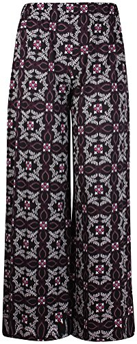 WearAll Palazzo-Hose für Damen, mit Überdruck, volle Länge, Stretch, ausgestellt, Größe 40-54, schwarz / lila, 46-48