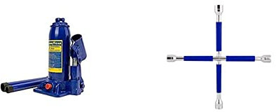 Goodyear Gato Hidráulico De Botella, 3 Toneladas + God4012 Llave De Rueda De Cruz Fija, 17 Mm/19 Mm/22 Mm/13,16 Pulgadas