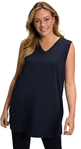 Ulla Popken Basic-V-Top T-Shirts, Navy Blau, 48-50 Femme