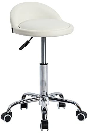 Mingone Bürohocker mit Rollen Sattelhocker mit Niedrige Rückenlehne Ergonomische Arbeitsstuhl Kosmetik Sattelstuhl Höhenverstellbar Friseurstuhl，Weiß
