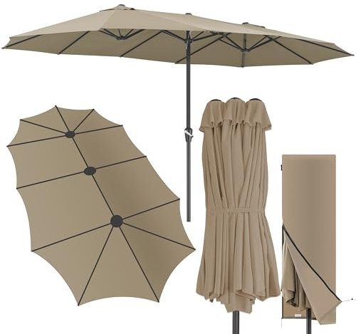 Kingsleeve® Sonnenschirm 460x270 cm mit UV Schutz 80+ Schutzhülle Kurbel Stabil Groß Garten Terrasse Balkon Doppelter Marktschirm Gartenschirm Taupe