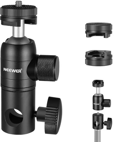 NEEWER Lichtstativ-Adapter mit Kaltschuh, 6,35 mm (1/4 Zoll) Mini-Kugelkopf, wendbare Montageplatte für Kamera-Monitor-Ringlicht, passend für Flachkopf/Galgenarm/C-Ständer, maximale Traglast 10 kg, 2