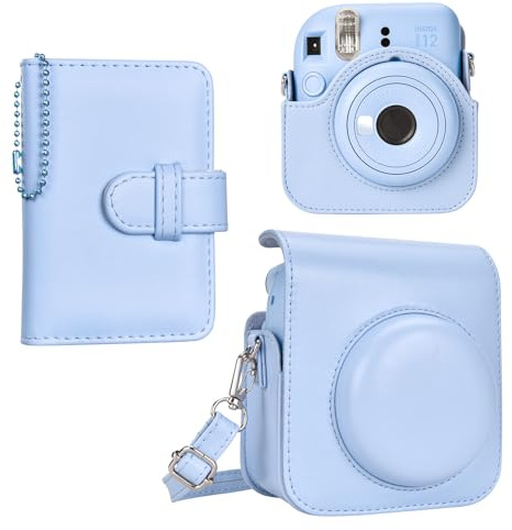 HIYQIN Housse pour Instax Mini 12, Étui pour Appareil Photo en Cuir PU de qualité supérieure avec bandoulière et Mini Album Photo pour Films instantanés de 3 Pouces (Bleu Pur)
