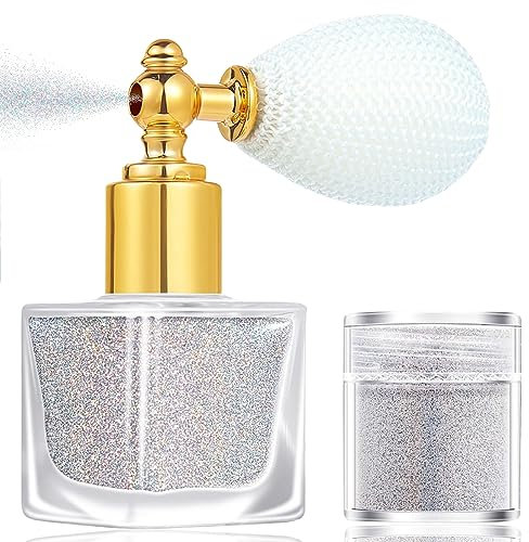 Glitter Powder Spray, Shiny Body & Face Highlighter Loose Powder - Shimmer Sparkle Makeup Spray for Body, Hair, Clothing (Silver)