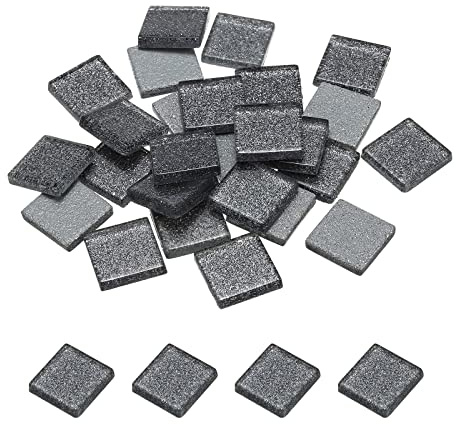 sourcing map Mosaïque Carrelage Tuile Tesselle, Verre Éclat Cristal Vrac Carré Paillettes Carreaux 2x2cm pour Maison Décoration, Artisanat, Pack de 25(100g,Noir Gris)