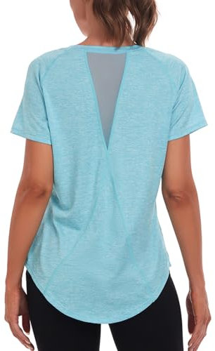 Jlowesun Sportshirt Damen Kurzarm,Leichtes Atmungsaktiv Funktions Back Mesh Sport Oberteile Damen,Rundhals Sport Top Frauen Passend für Fitness Laufshirt Yoga