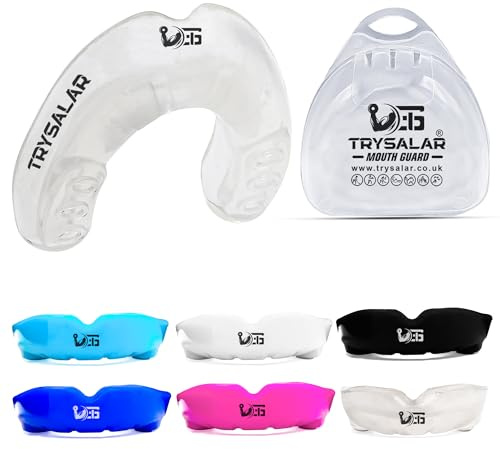 TrySalar Protège-dents pour boxe, hommes, adultes, jeunes et juniors, moulables Rughby Sports Slim Fit bouillir et mordre avec boîte MMA, hockey, basket-ball, Muay Thai, football (12 ans et plus,