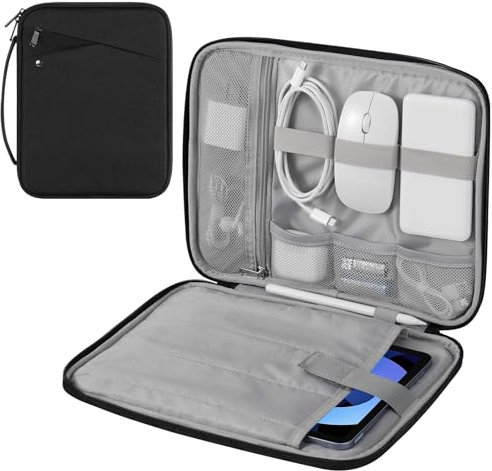 MoKo Housse de Protection 9-11 Pouces avec Poignée, Sac de Voyage Rembourré pour Nouvel iPad Air 11 Pouces M3 2025, iPad A16 11, iPad Pro 11 M4, iPad 10/9/8/7, Tab S9/S8 11, Noir