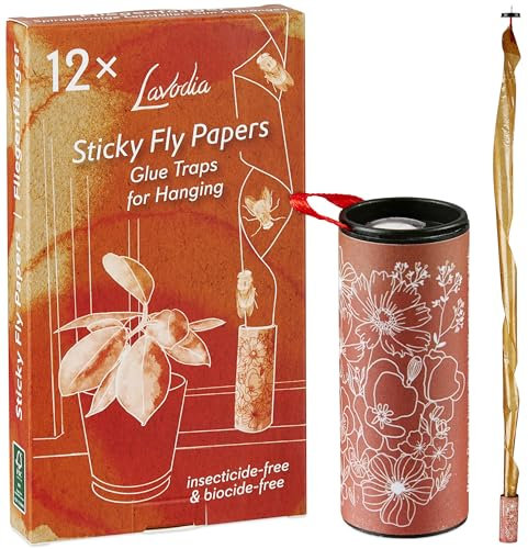 Fliegenfalle: 12x Fliegenfänger – umweltfreundlich – Premium Klebefalle zum Fangen von Fliegen und Fruchtfliegen – ohne insektizide und biozide – Fruchtfliegenfalle für Küche von Lavodia