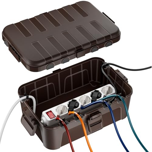 RESTMO Große Wasserdichte Kabelbox Outdoor, IP54 Verteilerdose Außen Wasserdicht, 32 x 22 x 13 cm Wasserdichte Box für Garten, Schutz von Verlängerungskabel, Steckdosenleisten, Außensteckern - Braun