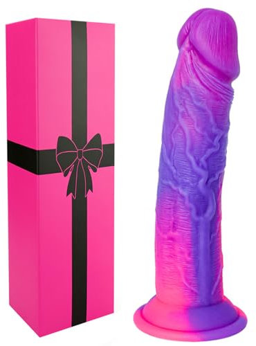 9 Inch Soft Liquid Silicone Large Fantasy Dildo with Suction Cup, Pink Purple Big Realistic Anal Dildo for Lesbians Gay, Huge XL Monster Prostate Dildos Penis Strap on Adult Sex Toy for Couples Gay