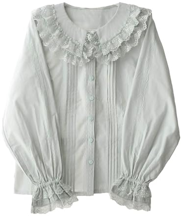Cuteighteen Lolita långärmad blusar kvinnor Peter Pan krage viktoriansk skjorta vintage spets uppklädda frusna toppar trendig vår