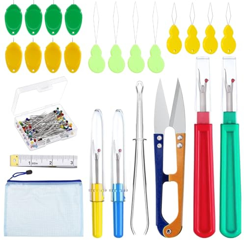 WUERKIYA Juego De 72 Piezas De Descosedor De Costura, Cortador De Hilo Grande y Pequeño con Tapa Protectora, Enhebrador De Aguja para Manualidades De Costura