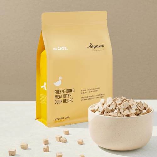 Hipaws Duck Recipe Freeze-Dried Complete Cat Food Treats Toppers 280g, Hypoallergenic No Grain; Freeze Dried to Protect Nutrition and Rich Protein, Easy Digestion for Cats