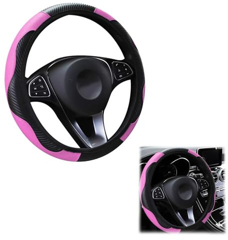 Car Steering Wheel Covers, Leather Steering Wheel Cover, Aanti-Slip Breathable Carbon Fiber Sports Elastic Band, Car Accessories Interior, Steering Wheel Covers, Anti-Slip, Breathable (Pink)