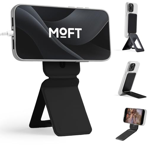 MOFT Handy Stativ Ständer, Magnetische Handy Ständer Stativ für Smartphone, MOVAS Veganes Leder Mini Stativ für iPhone 17/16/15/14/13/12 Serie mit Winkeleinstellung & Starken Magneten (Tiefes Schwarz)