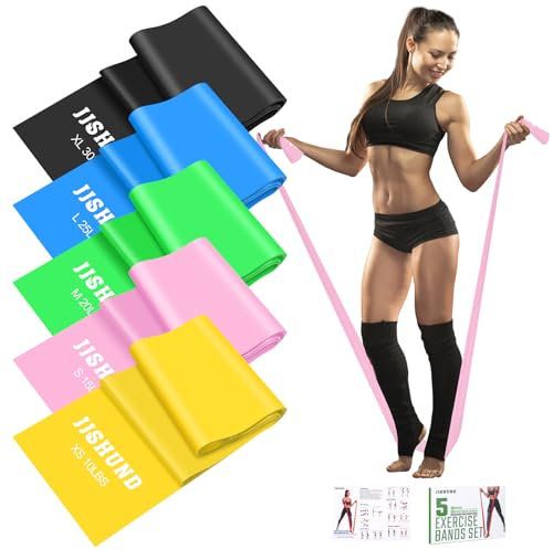 1.5M Resistance Bands, Exercise Bands with 5 Resistance Levels, Long Stretch Bands Set for Men & Women, Workout Resistance Bands for Yoga Pilates Gym Fitness Muscle Building Strength Training