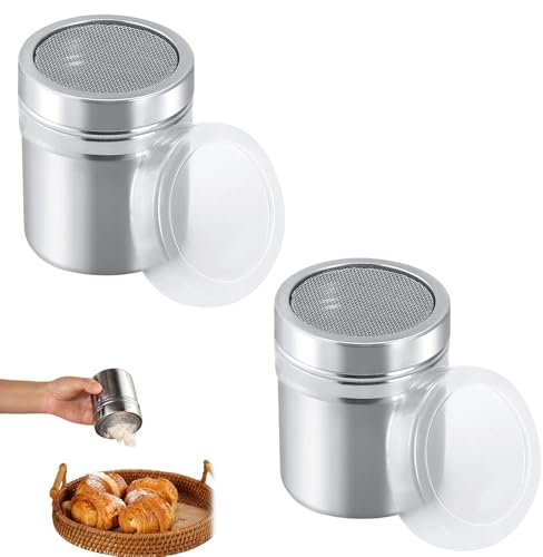Spargitore per zucchero a velo, 2 pezzi in acciaio inox, spargicacao, spargitore per cappuccino, cacao, spargitore per zucchero a polvere, per cioccolato, zucchero a velo, zucchero, sale, cacao,