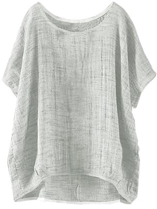 Chemisiers Et Blouses Femme Chic Elegant en Coton Et Lin à Manches Courtes pour Femmes Couleur Unie Décontracté Chemise Gaze De Coton Femme Ete Top Tshirt Tunique Longue Grande Taille