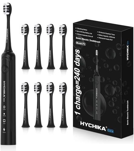 Electric Toothbrush for Adults - Rechargeable Sonic Toothbrush with 8 Toothbrush Heads,240 Days Battery Life,3 Cleaning Modes,IPX7,2 Minute Smart Timer,Gift for Family (Pure Black)