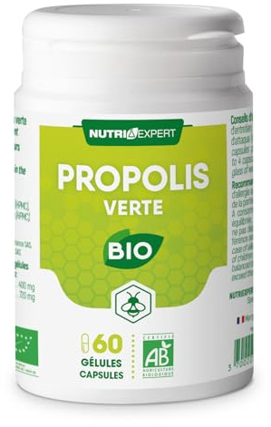NUTRI EXPERT- Propolis Verte Bio 60 gélules - Renforce les défenses naturelles - Extrait de Baccharis et poudre de Caroube - Cure Automne/Hiver - Sans gluten ni allergènes