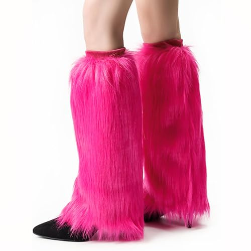 Velorique Fur Leg Warmers Faux Fur Fluffy Leg Warmers, Fuzzy Over Boot Costume for Women Girls, Winter Long Boot Sleeves for Halloween, Christmas, Mardi Gras (Pink, 15.7)