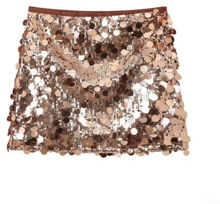 Falda corta con lentejuelas brillantes para mujer, diseño de cadera a media altura para salidas casuales (M Oro)