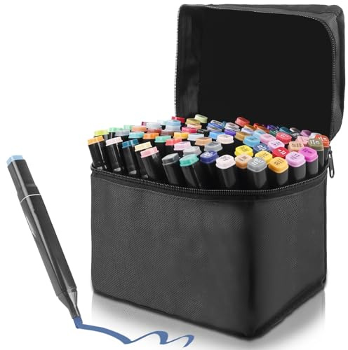 Rotuladores de 60 puntas, juego de marcadores de doble punta, secado rápido, marcadores permanentes con bolsa de transporte negra y espaciador para manga, pintura, subrayado