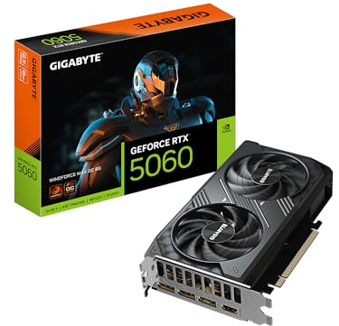 GIGABYTE GeForce RTX 5060 WINDFORCE MAX OC 8G - Tarjeta gráfica (8 GB, 128 bits, GDDR7, PCIe 5.0, Sistema de refrigeración WINDFORCE, GV-N5060WF2MAX OC-8GD - Tarjeta de vídeo