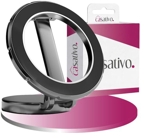 Casativo Handyhalterung Auto für MagSafe Autohalterung, 360° drehbar, stabile magnetische KFZ-Halterung für iPhone 16 15 14 13 12, inkl. Magnet-Ring für weitere Smartphones, Silber
