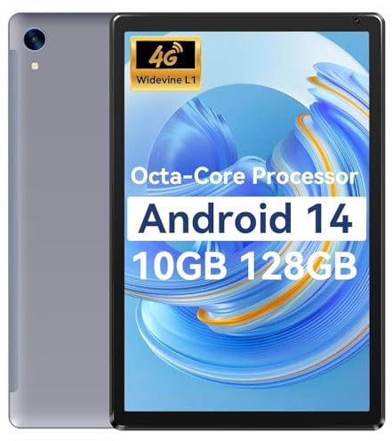 Yicty Tablet 10 Zoll Android Tablet Octa Core 10 GB RAM 128 GB ROM 1280 * 800 HD IPS Touchscreen Dual Kamera WiFi 6 BT 5.3 5000 mAh Akku 2025(Grau)