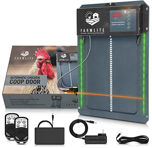 FarmLite Automatic Chicken Coop Door Opener | Non-Battery Powered Automatic Chicken Door | Automatic Coop Door with Timer and Light Sensor | USA Brand
