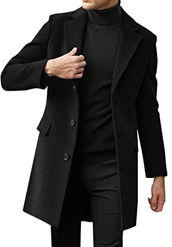 Generisch Manteau d'hiver pour homme grande taille col à revers manches longues veste en cuir rembourrée manteau épais veste en peau de mouton, Noir , L