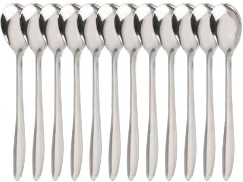 Lot de 12 Cuillères à Café, Cuillere à Dessert en Acier Inoxydable, Polies Miroir Petite Cuillère à Dessert Ustensiles de Cuisine Inox Cuillère à Thé pour la L'Hôtel Maison Lavable au Lave-vaisselle