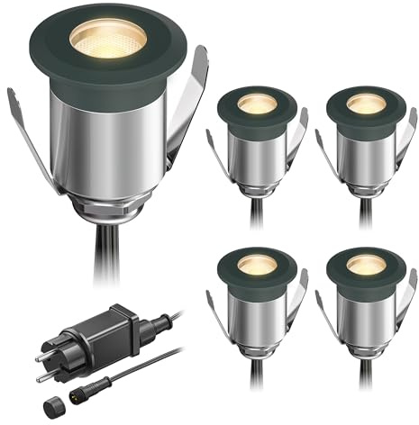 ledscom.de Lámpara LED empotrada en el suelo BINO para exteriores, antracita, IP67, 32mm Ø, blanco cálido, juego de 5