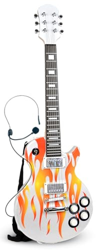 BONTEMPI - Chitarra Rock Elettronica Wireless con Corde di Metallo, 8 Brani Preregistrati, Microfono a Casco, Cinghia Tracolla, Spegnimento Automatico 690mm