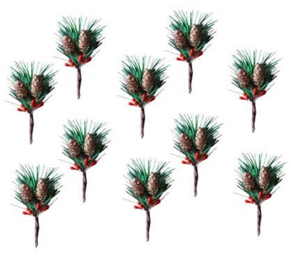 Generico 20 Pezzi Decorazioni Natalizie Mini Pigne di Pino Finte in PVC per Albero di Natale e Scatole, Steli Artificiali Pratici per Addobbi Rustici e Festival Stili Multipli