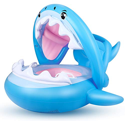 Bébé Siège De Piscine Requin Bague De Natation Flottante, Bouée Piscine Gonflable pour Enfants avec Réglable Auvent Gonflable pour Bébé de 6-36 Mois